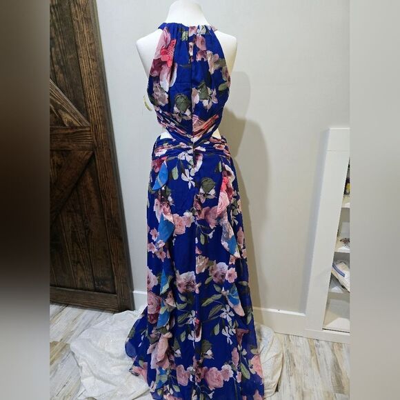 Xscape Chiffon Floral Print Cut-Out Maxi Gown NWT Size 8 - Picture 4 of 6